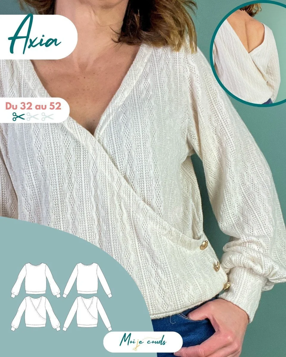 Photo du patron Le Pull ou Cache-Coeur Axia cousu · vue 1 sur 8