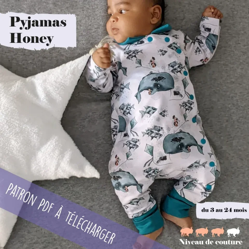 Photo du patron bébé : Pyjama Honey mois cousu · vue 1 sur 8